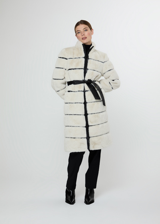 Faux leather coat with fur detail