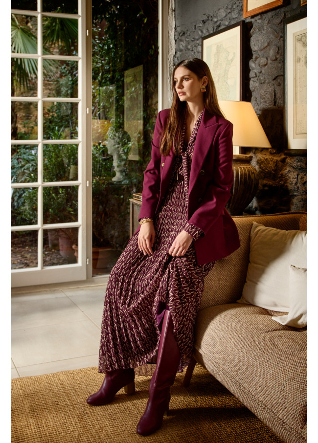 Long pleated dress with logotyped