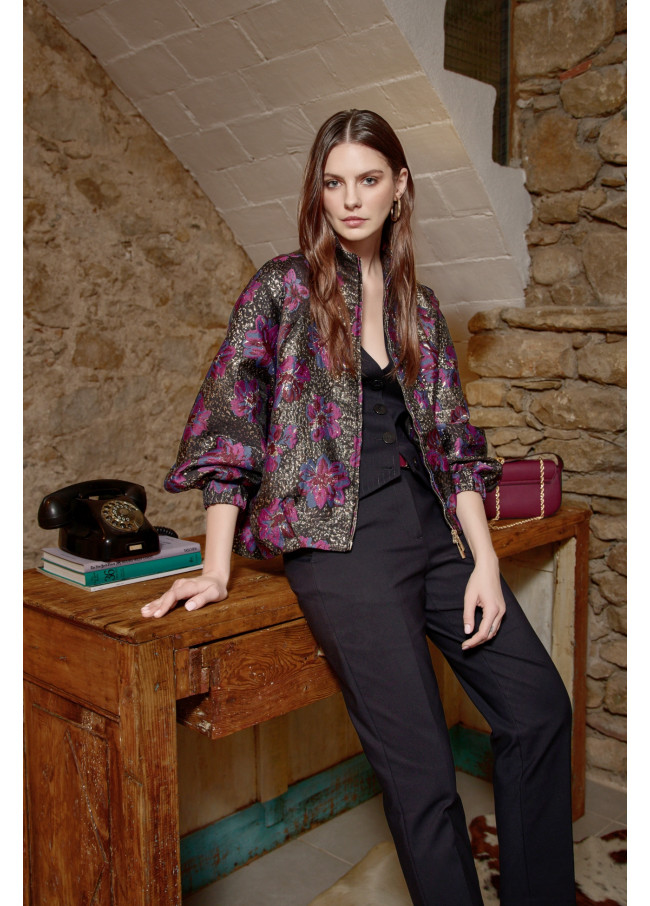 Bomber in Jacquard Floreale Metallico