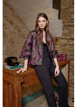 Bomber in Jacquard Floreale Metallico