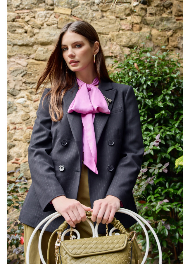 Veste à rayures avec détail bijou sur le revers