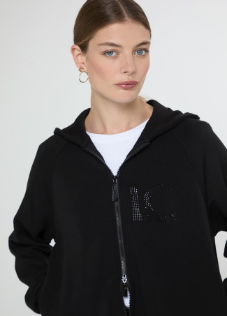 Sudadera abierta capucha detalle strass