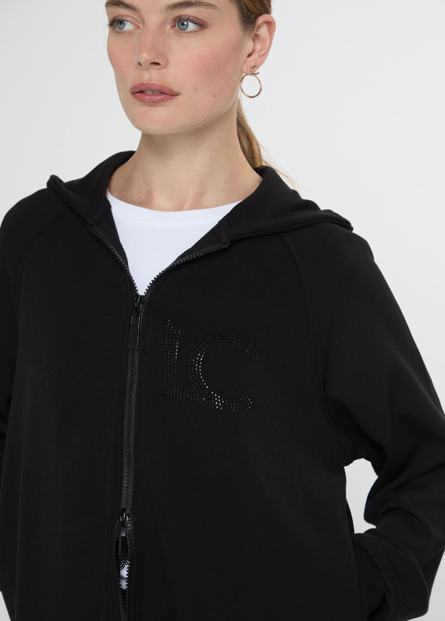 Sudadera abierta capucha detalle strass