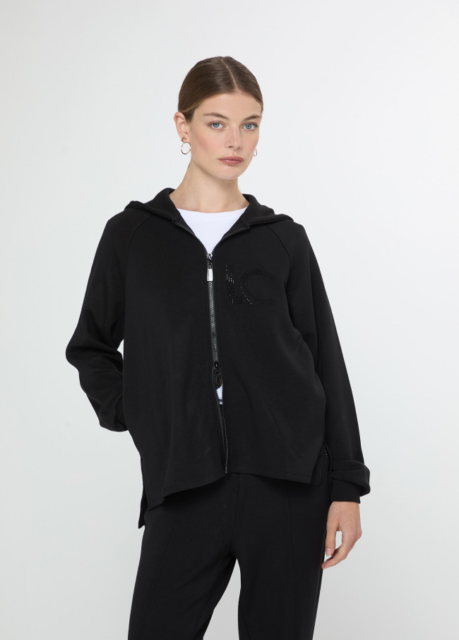Sudadera abierta capucha detalle strass