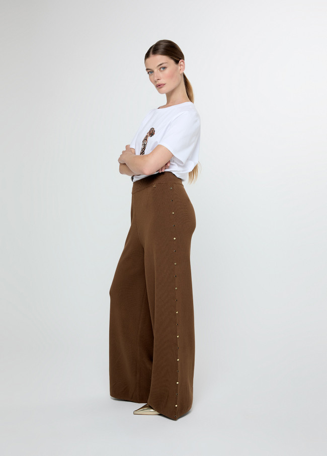 Knit straight fit trousers with side studs
