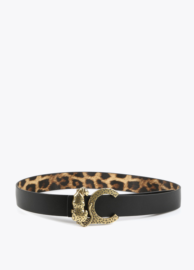 Cinturón reversible efecto piel y animal print