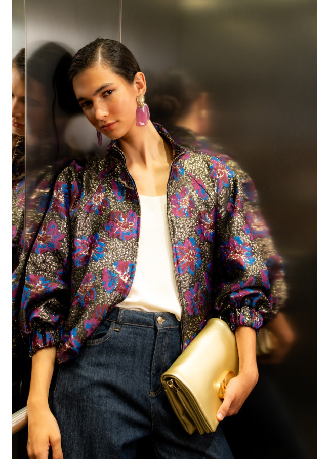 Bomber in Jacquard Floreale Metallico