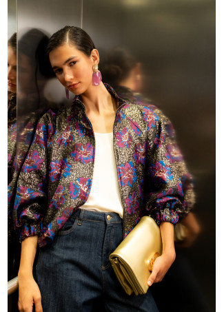 Metallic Floral Jacquard Bomber - Lola Casademunt