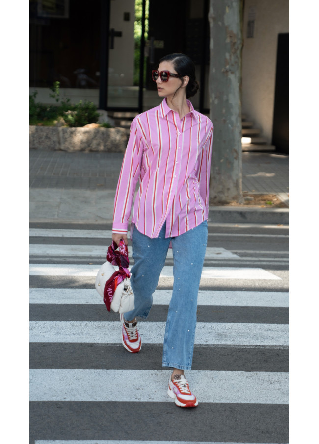 Oversize striped print poplin shirt