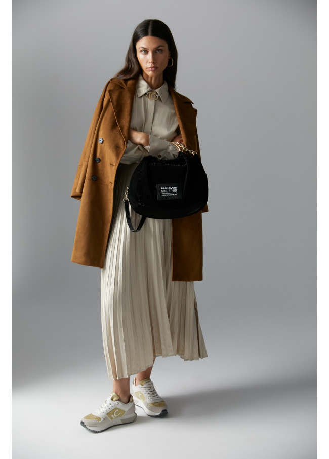 Pleated waxed-effect skirt