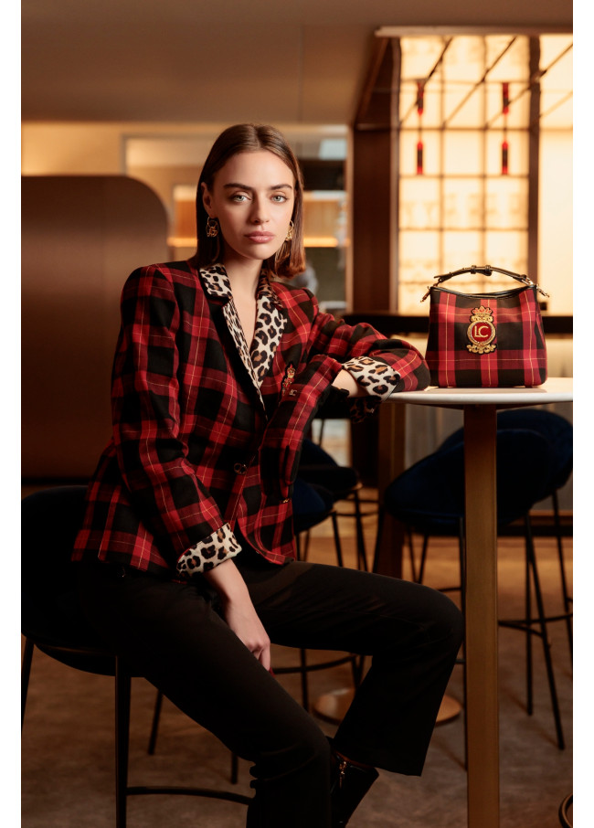 Blazer mit Tartan- und Animalprint