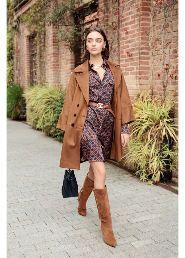 Robe Courte Imprimée avec Détail de Poches