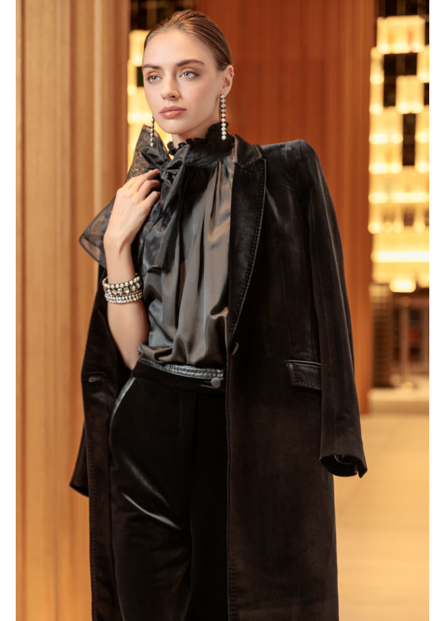 Straight fit velvet suit trousers with faux...