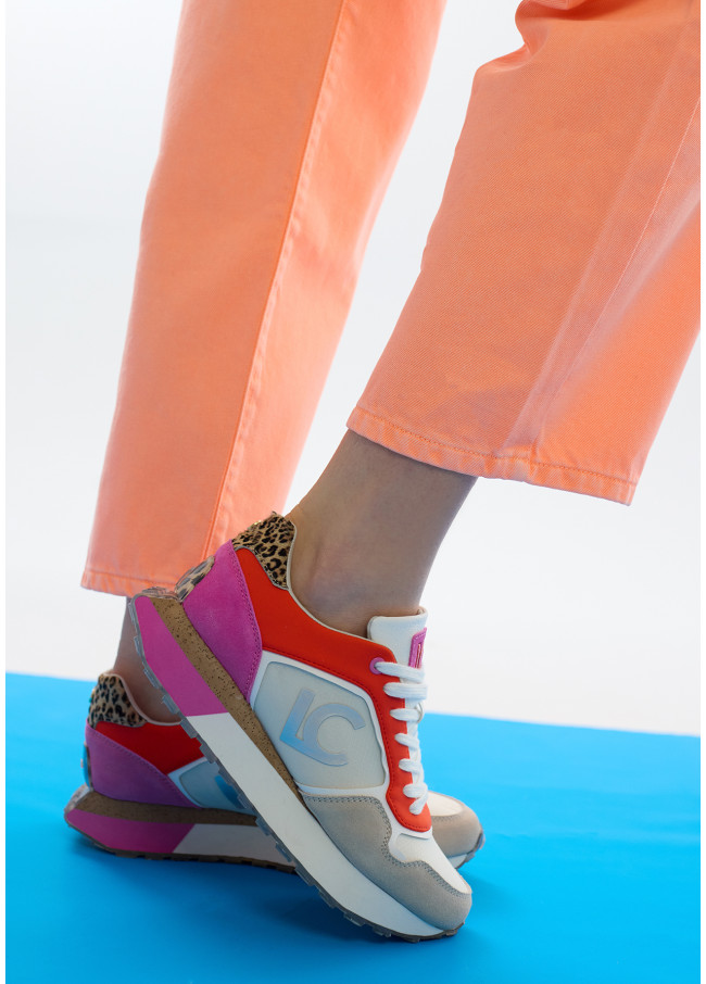 Sneakers Tricolori con Piattaforma in Tessuti...