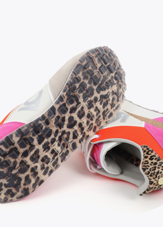 Sneakers Tricolori con Piattaforma in Tessuti Combinati e Dettagli in Pelle