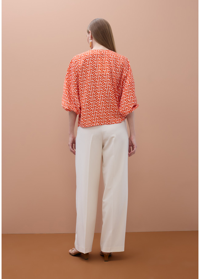 Satin V-neck Logo M Blouse