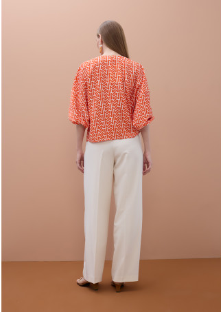 Satin V-neck Logo M Blouse