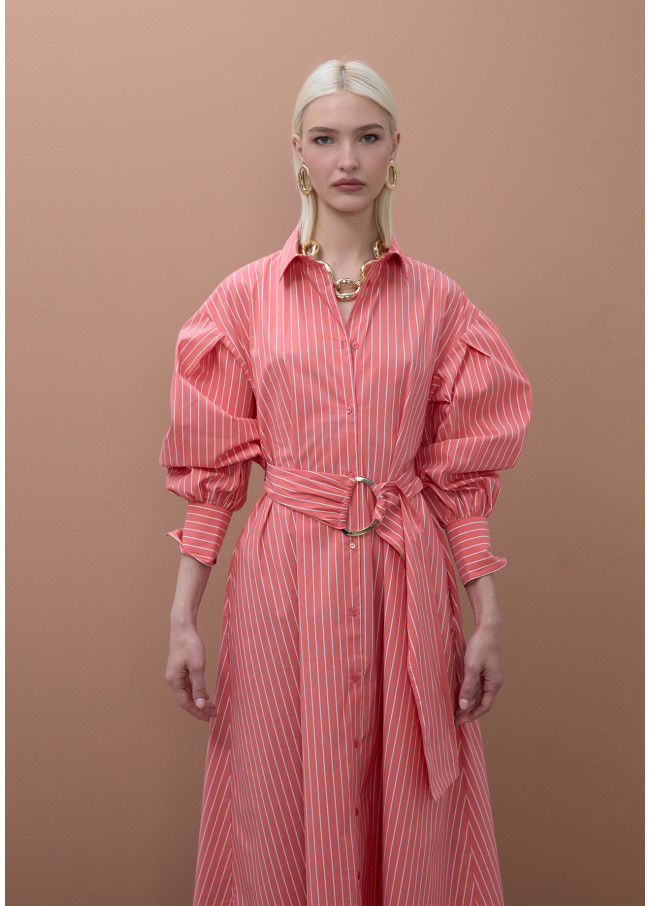Abito Camicia in Popeline a Righe con Cintura