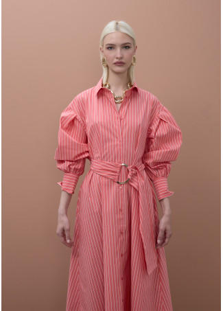 Vestido popelín camisero rayas cinturón