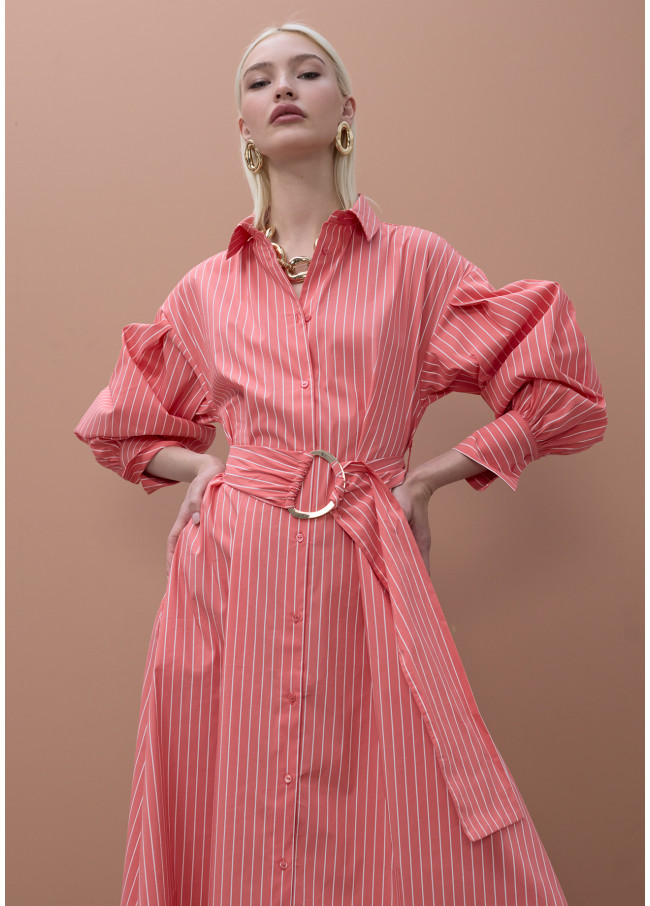 Vestido popelín camisero rayas cinturón