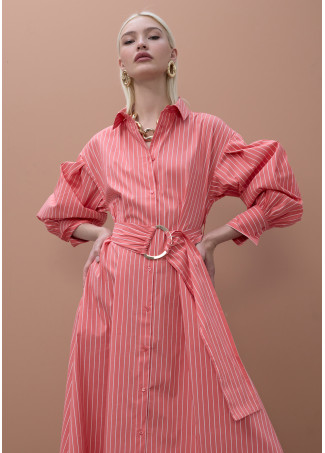 Striped Belted Poplin Shirt Dress