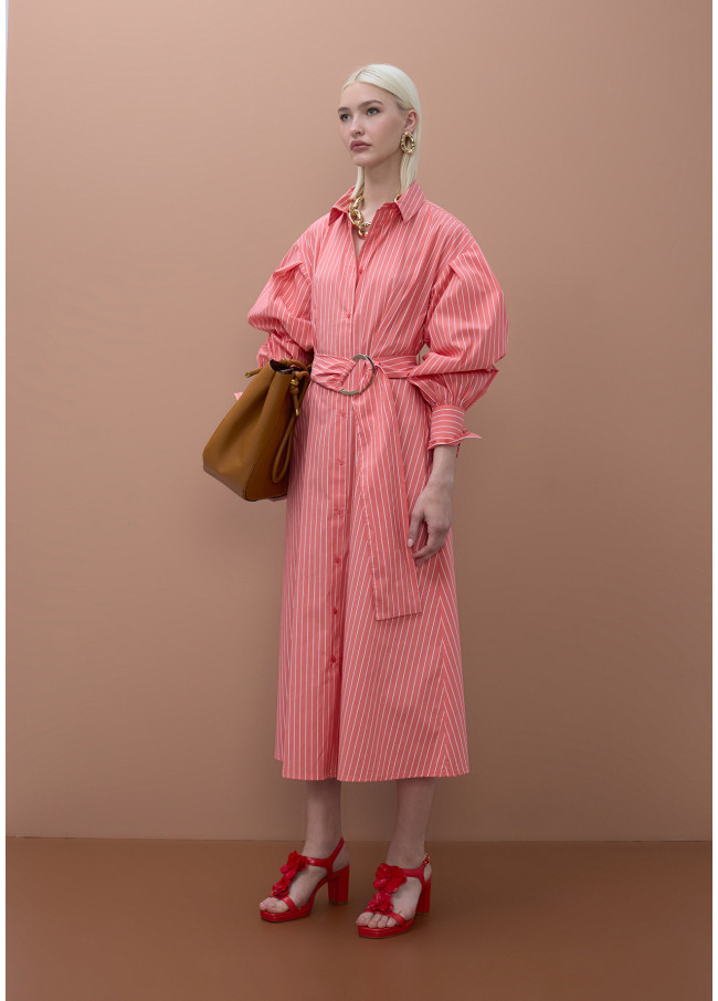 Vestido Camisa de Popelina com Risca e Cinto