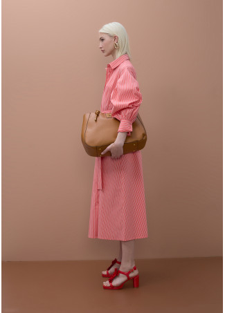 Striped Belted Poplin Shirt Dress