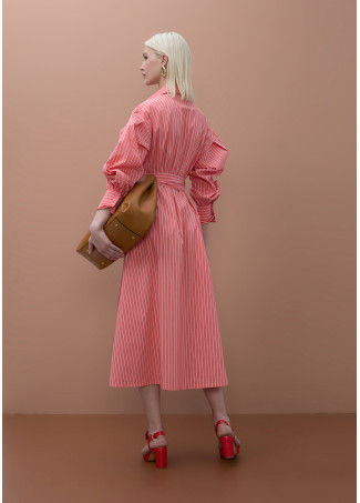 Robe Chemise Popeline à Rayures et Ceinture