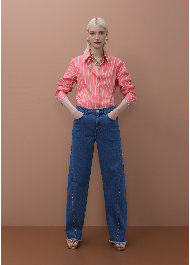 Poplin Stripe Shirt with Contrast Details