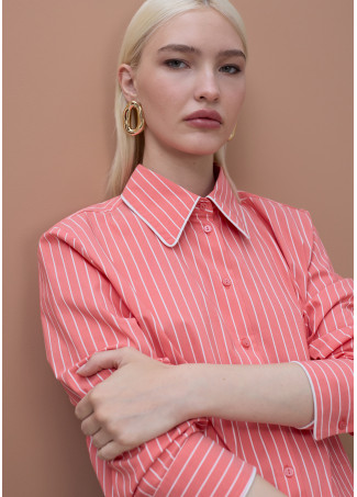 Chemise en Popeline à Rayures avec Détails Contrastés
