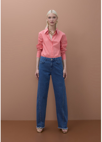 Chemise en Popeline à Rayures avec Détails Contrastés