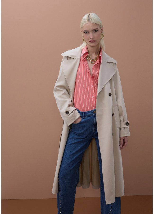 Camicia in Popeline a Righe con Dettagli a...