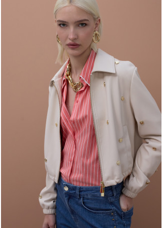 Chemise en Popeline à Rayures avec Détails Contrastés