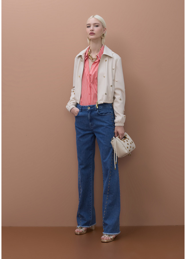 Poplin Stripe Shirt with Contrast Details