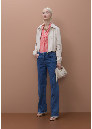 Chemise en Popeline à Rayures avec Détails Contrastés