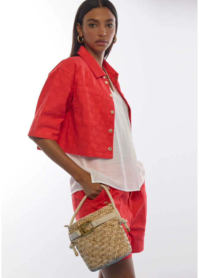 Bucket Bag with Faux Leather Details