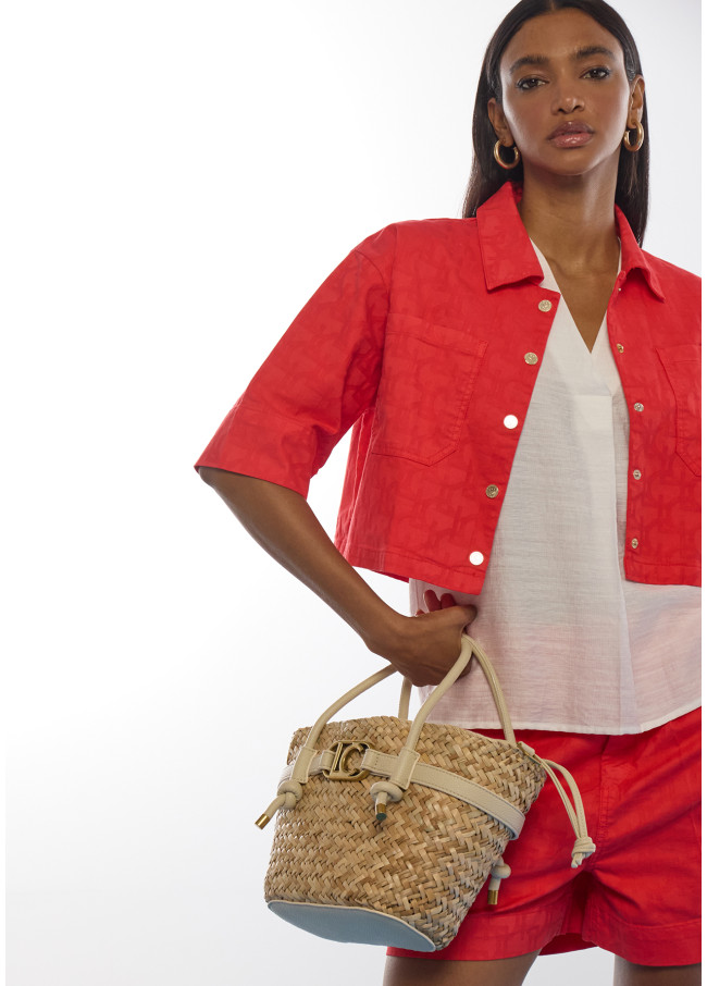 Mini basket bag with handles and leather-effect...