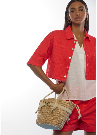 Mini basket bag with handles and leather-effect details