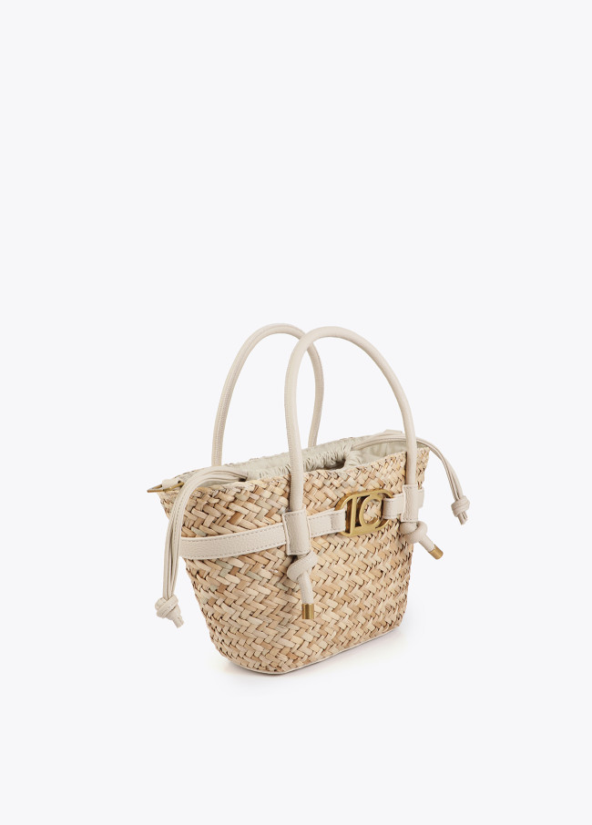 Mini basket bag with handles and leather-effect...