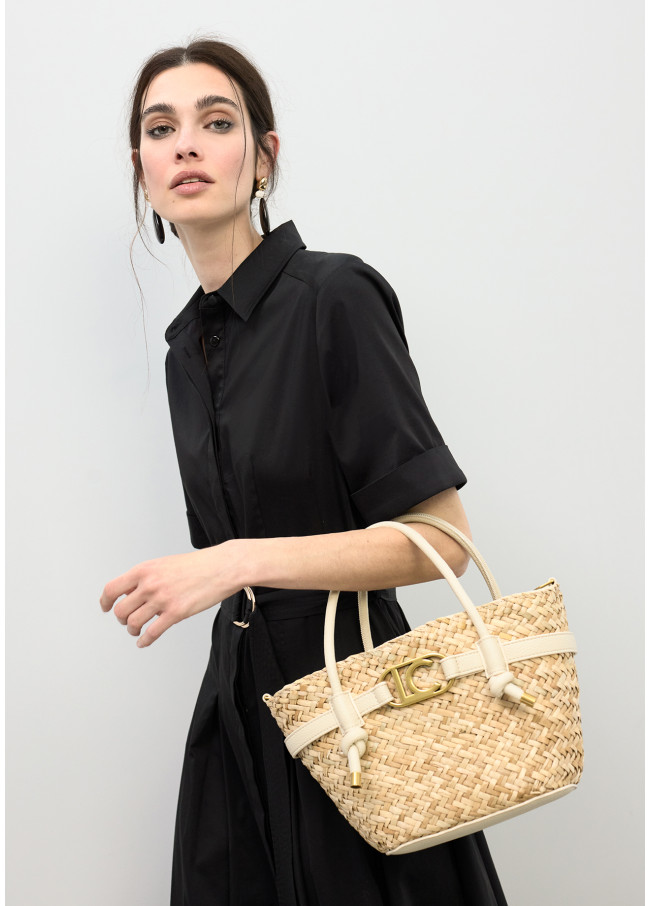 Mini basket bag with handles and leather-effect...