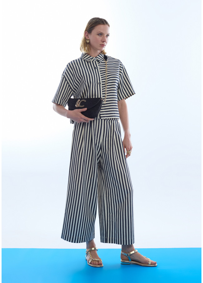 Rustic Twill Striped Culotte