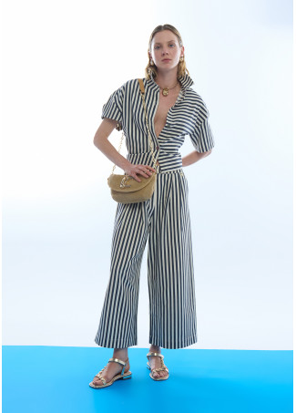 Culotte in tessuto rustico rigata