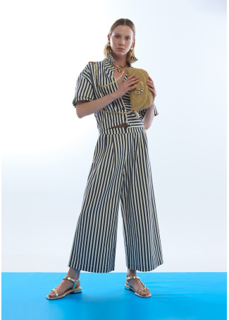 Culotte in tessuto rustico rigata