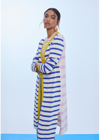 Cardigan longo listrado com ribanas de contraste