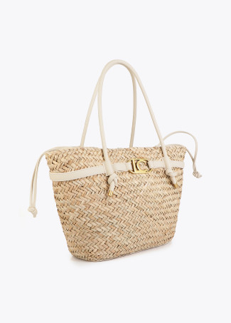 Basket Bag with Handles and Faux Leather Details