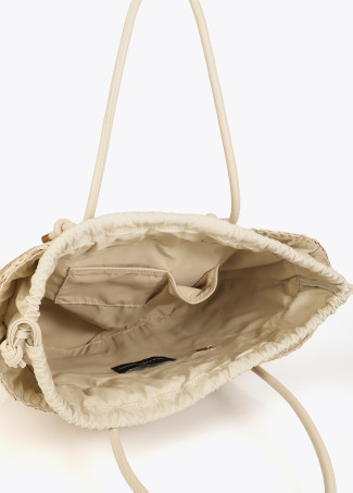 Basket Bag with Handles and Faux Leather Details