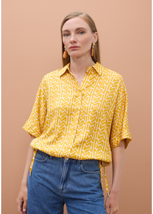 Satin Drop-Sleeve Shirt with 'Emes' Print