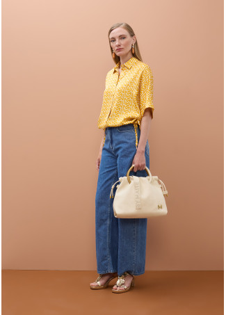 Satin Drop-Sleeve Shirt with 'Emes' Print