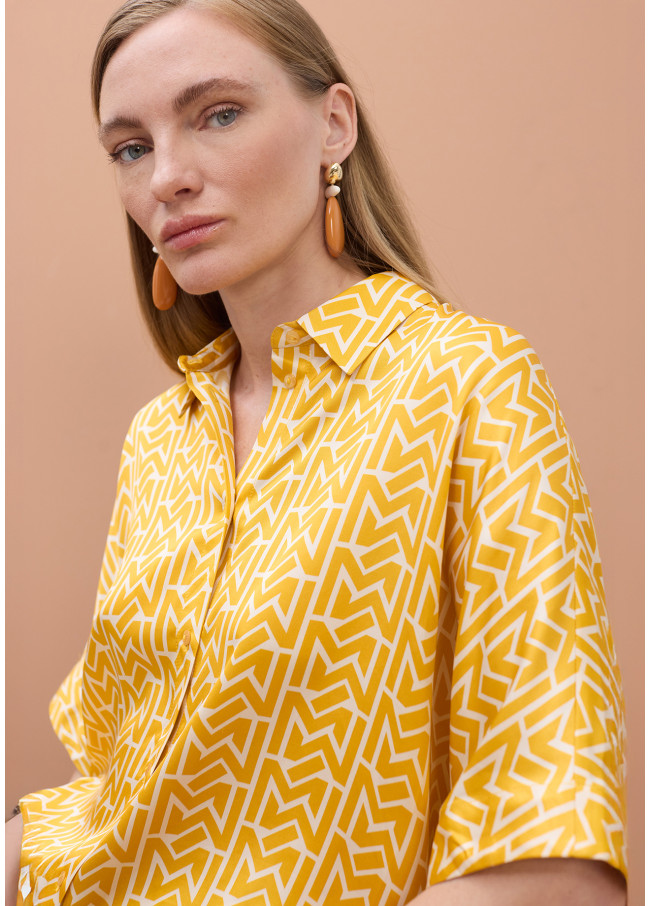Satin Drop-Sleeve Shirt with 'Emes' Print