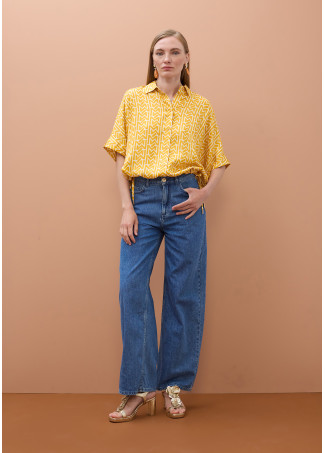 Chemise satinée à manches tombantes avec imprimé 'Emes'